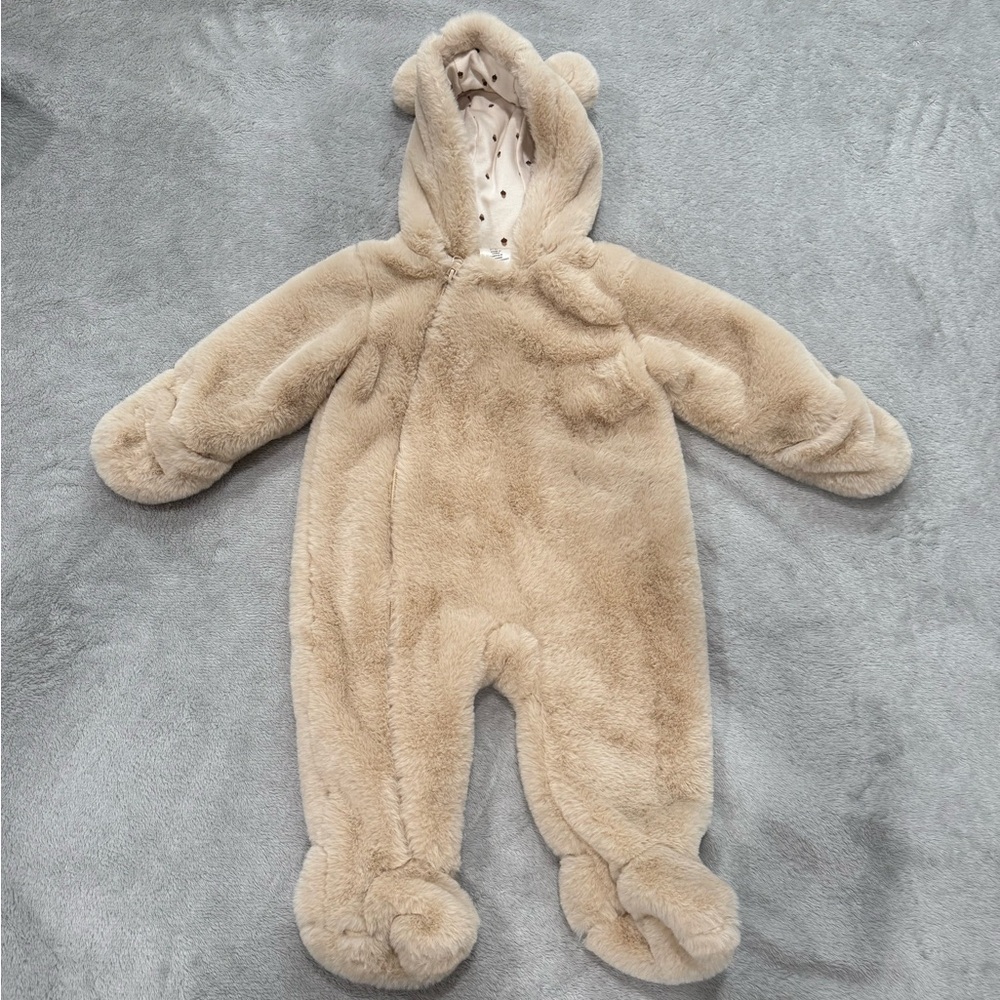 Cozy Cream Bear Fleece Baby One-Piece Jumpsuit